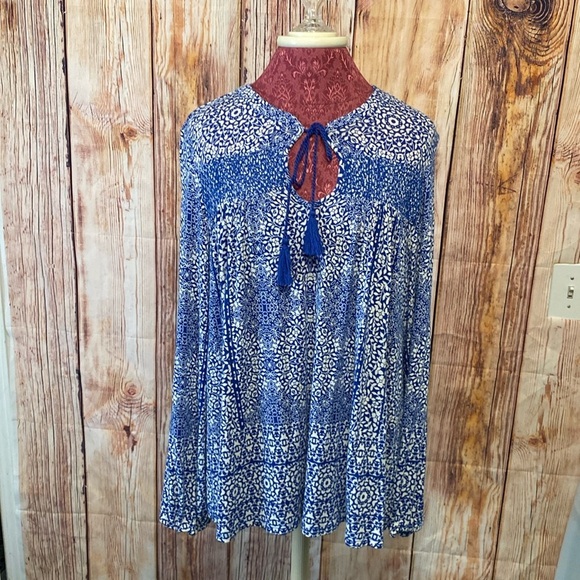 Vintage America Blues Size‎ XL Blue & White Pullover Tunic with Tie Closure - Picture 1 of 8